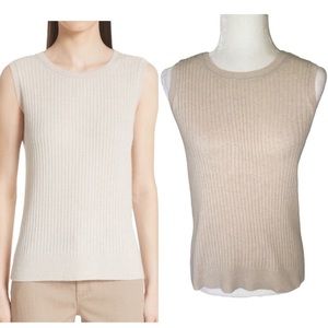 Lafayette 148 New York Sleeveless Ribbed Scoop Neck Sweater - Beige